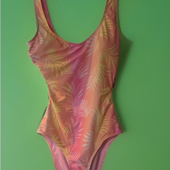 Ninety Pink and Orange One Piece Swimsuit with Tropical Print - Picture 1 of 3
